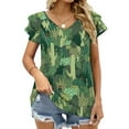 thumbnail image 4 of Cactus Pattern Ruffle Short Sleeve T-Shirt V Neck Shirts Pattern Cute Tops Casual Tee Cactus Cacti Cactuses Cacti Pattern, 4 of 7