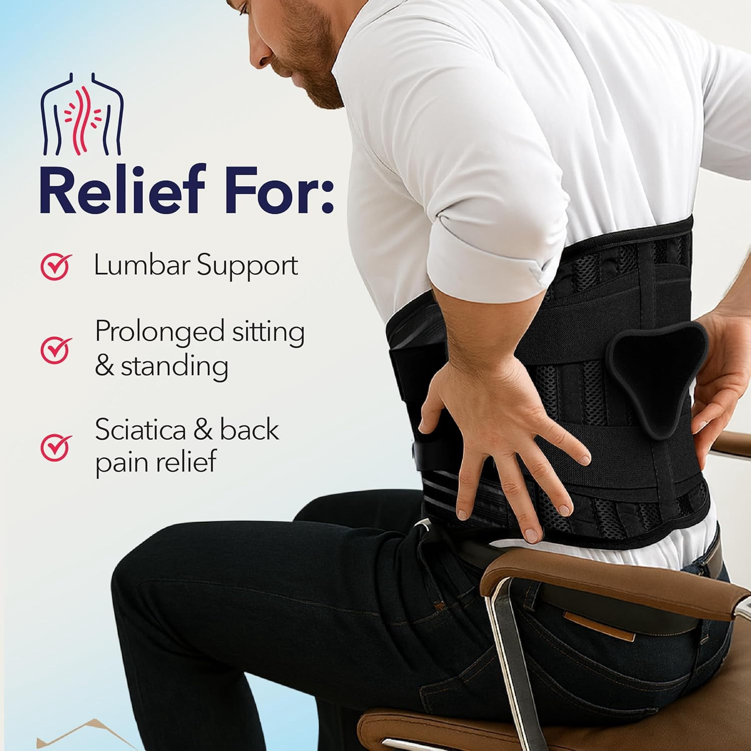 Doctor Developed Back Brace Support Belt for Men & Women – Adjustable Lumbar Stabilizer with Dual Pads for Posture & Daily Support (Black, Small)