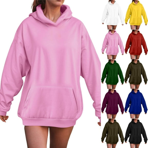 TTUHYWXI Womens Oversized Hoodies Fleece Sweatshirts Fall Fashion 2025 Solid Color Pullover Sweaters Winter Clothes (Dark Purple, L)