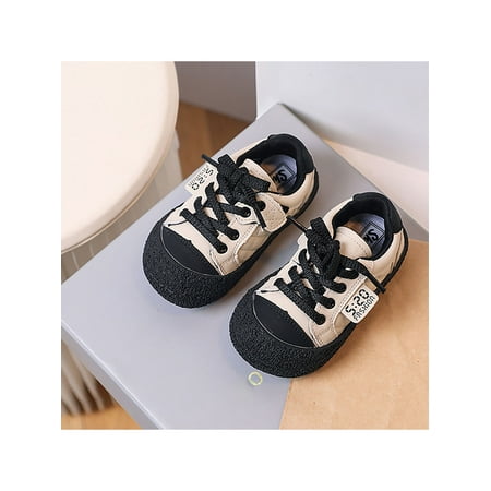 

Woobling Children Flats Prewalker Trainers Non-slip Sneakers School Walking Shoe Lightweight Lace Up Comfortable Beige 3C