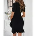 thumbnail image 4 of Women's Summer Dress Short Sleeves Bodycon Mini Dress Ruched Puff Sleeve Ruffle Hem Cocktail Party Dress, 4 of 6
