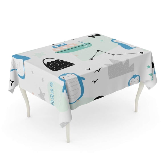 SIDONKU Funny Blue Penguins Iceberg and Ship on Tablecloth Table Desk Cover Home Party Decor 52x70 inch