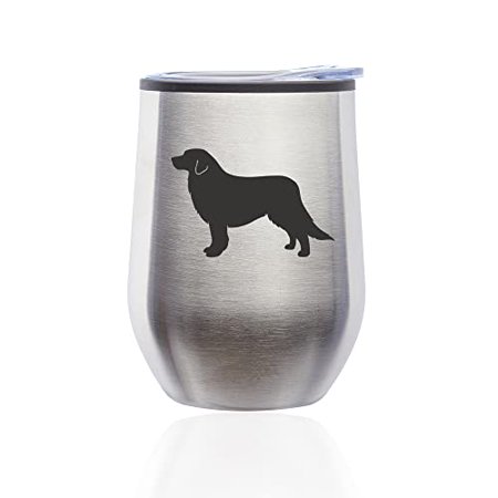 

Stemless Wine Tumbler Coffee Travel Mug Glass with Lid Great Pyrenees Dog (Silver)