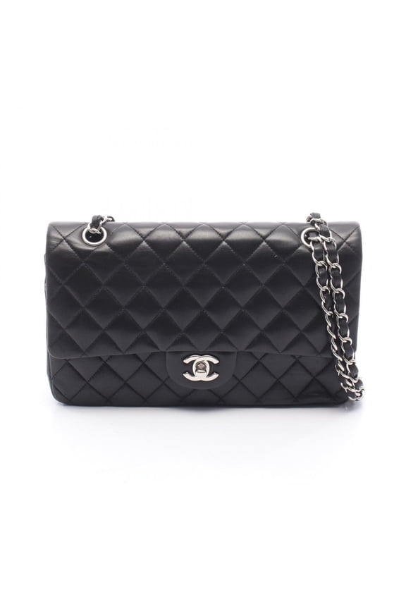 Pre-Owned Chanel Matelass Double Flap Shoulder Bag/Handbag, Lambskin Leather, Women's, Black