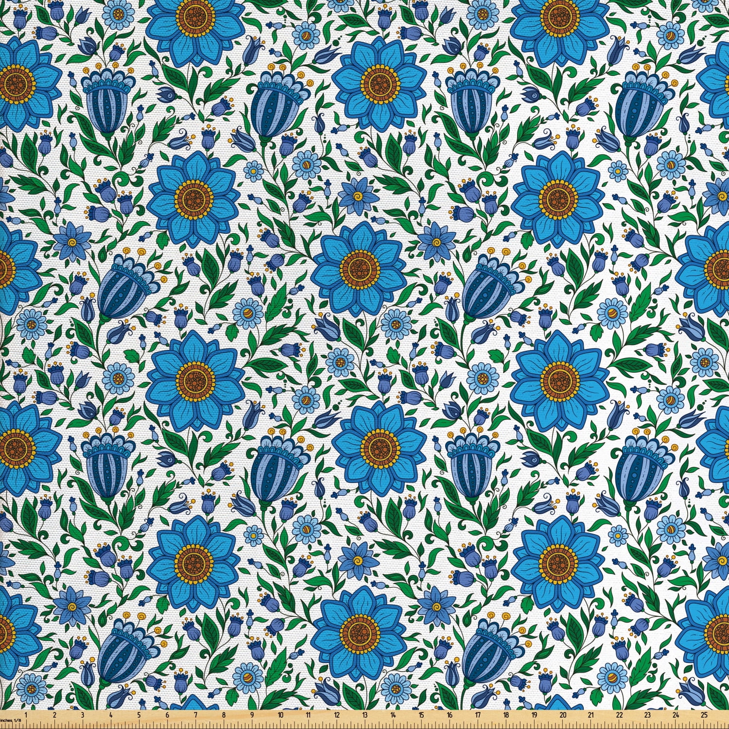 Floral Fabric by The Yard, Continuous Eastern Themed European Flower