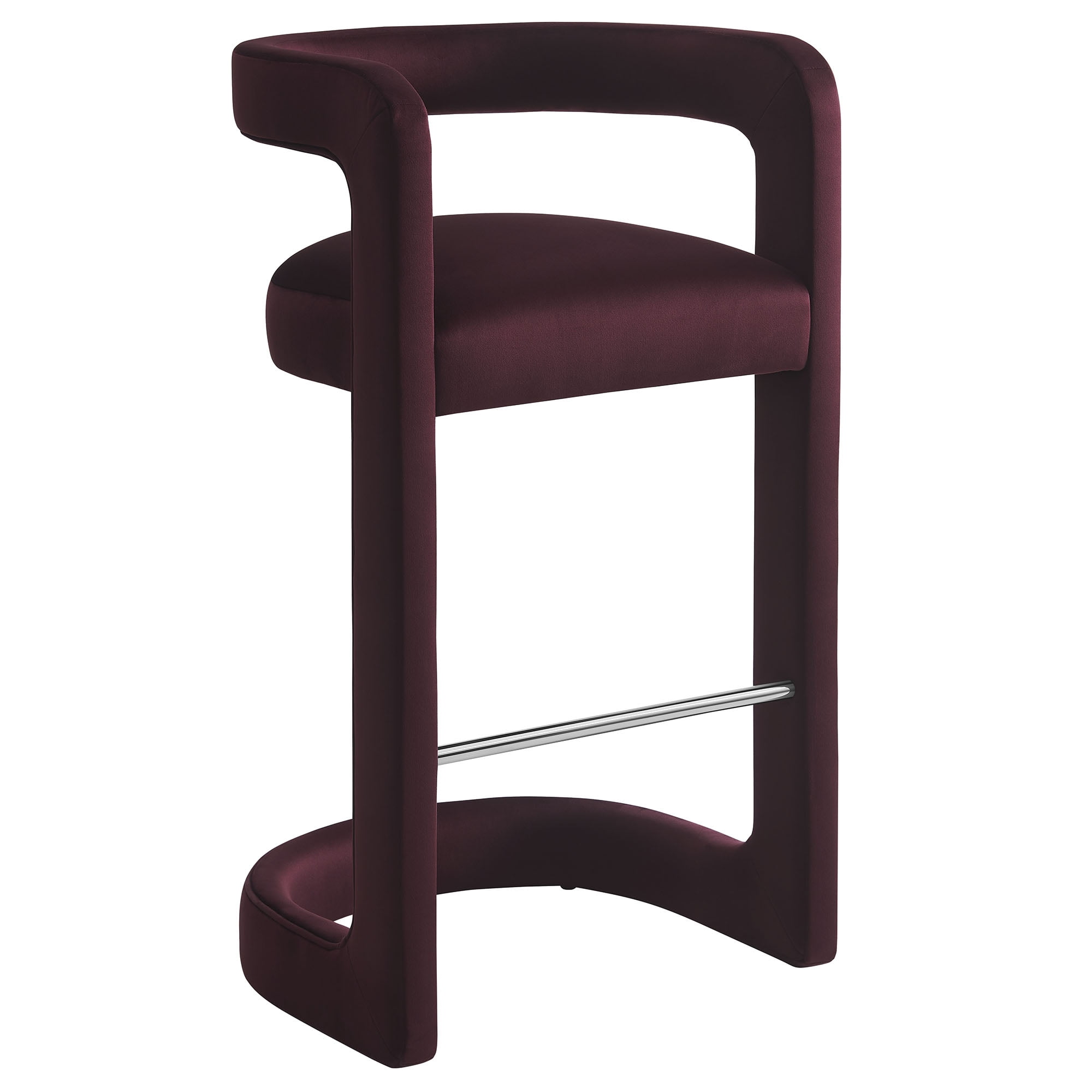 Modway Winslow 30.5"H Performance Velvet Barrel Back Bar Stool in Mulberry