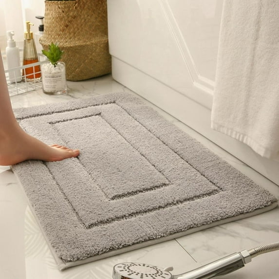 Solid Color Durable Polyester Doormat Bathroom Rug Soft Floor Carpet Bath Mat Foot Pad Bedroom Mat LIGHT GREY 60X90CM