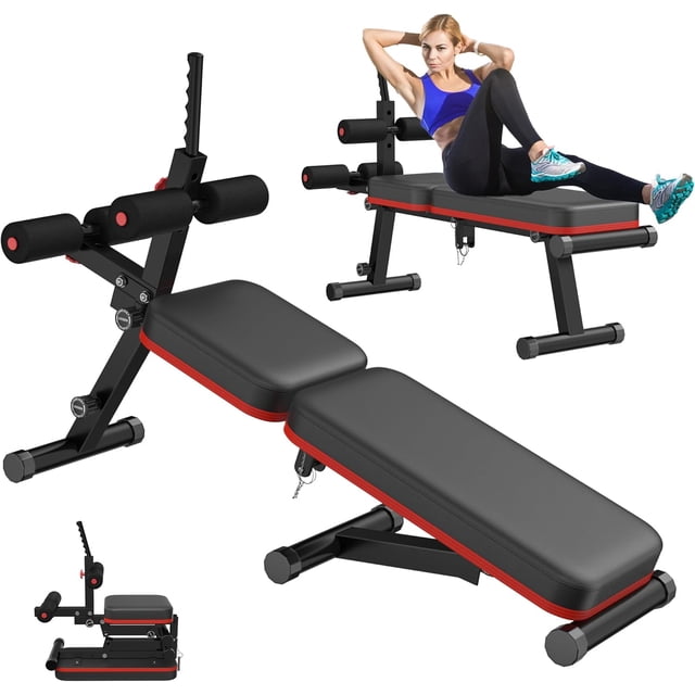 Folding Sit-Up Bench,Weight Bench for Full Body Workout,Home Gym Incline Decline Bench with Reverse Crunch Handle,3 Levels Fast Adjustable Height Exercise Ab Bench Machine for Core Abdomen