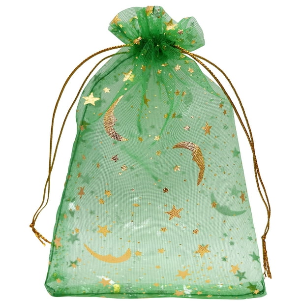 Bolsas de regalo Jexila, 100 unidades, organza verde, 10 x 15 cm, con cordón