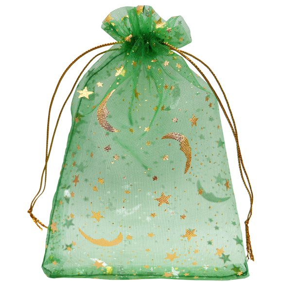 Bolsas de regalo Jexila, 100 unidades, organza verde, 10 x 15 cm, con cordón