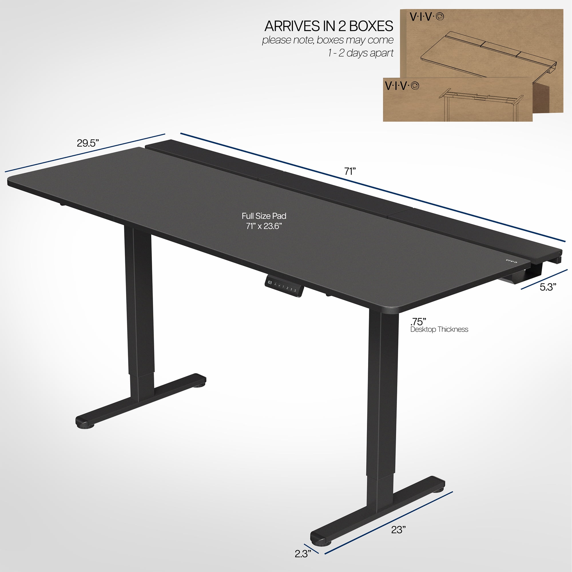 VIVO Electric 71" x 30" Desk, Full Pad, Black Hidden Cable Tabletop, Black Frame