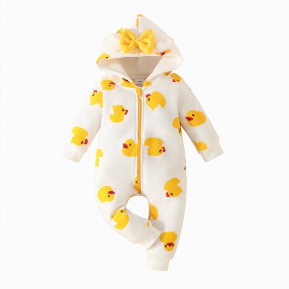 Splozh Baby Clothes Boy 3 6 9 12 18 Months Infant Boys Girls Long Sleeve Heart Prints Hooded Romper Newborn Fleece Warm Jumpsuit,Yellow,0-3 Months