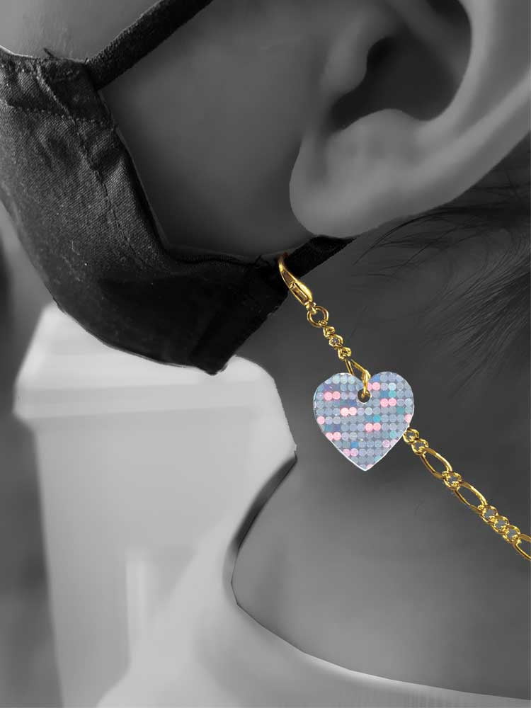 Acrylic Small Hologram Heart Goldtone Face Mask Necklace