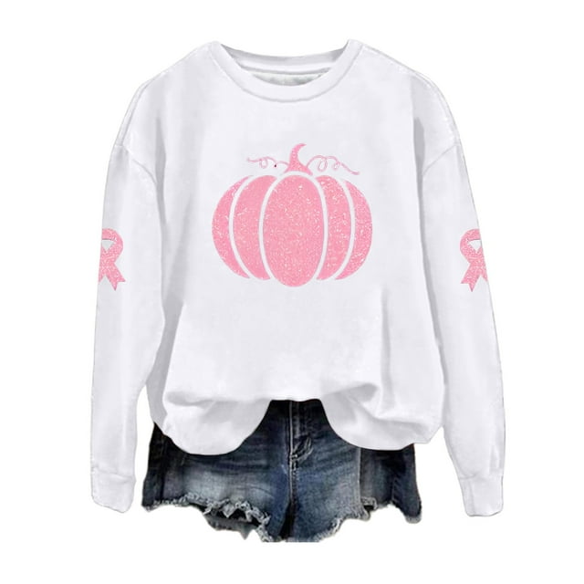 Cancer Awareness Month Graphic Print Crewneck Long Sleeve Hoodless Sweatshirt Soft Comfortable Pullover Top for Everyday Wear Size:M