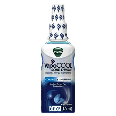 Vicks VapoCool Sore Throat Spray, Benzocaine & Menthol, Over-the-Counter Medicine, Winterfrost, 6 Oz