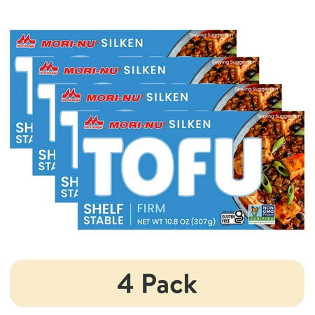(4 pack) Mori-Nu Silken Tofu Firm Blue 10.8oz/(307g) Block Form Plastic Tub Container Contains Soy
