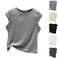thumbnail image 2 of Vhkiploz Summer Crop Tops for Women Crew Neck Sleeveless Tunics Blouse Active Workout Vacation Casual Loose Solid Color Stretch Ribbed Camisole Shirts Beige XL, 2 of 5