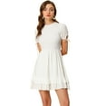 thumbnail image 1 of INSPIRE CHIC Women's Ruffle Textured Sweet Summer A-line Mini Dress White XL, 1 of 6