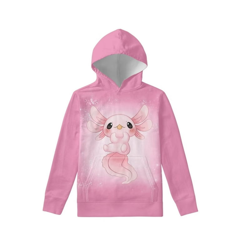 FKELYI Pink Axolotl Print Hoodies for Teen Girls Size 8 10 Years