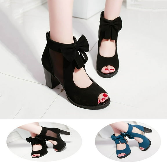 Fesfesfes Comfortable Sandals For Women Peep-toe Pump New Fashion Sandals Hollow Bow Ladies Sandals Back Zipper Peep-Toe Ladies Shoes 7.5(40)