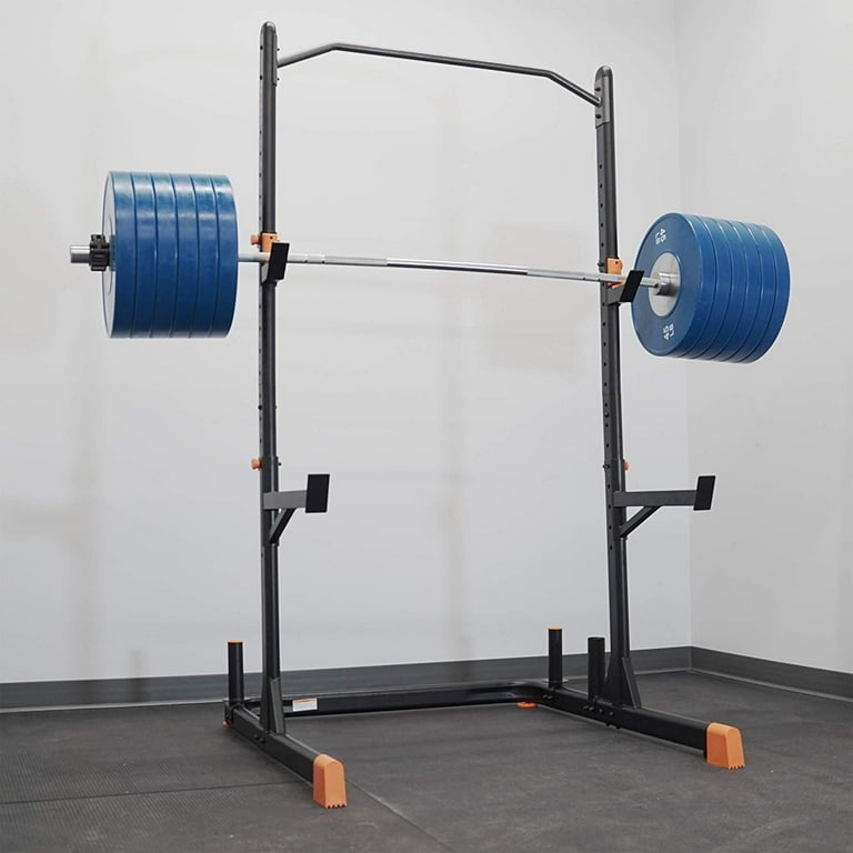 GRIND Fitness Alpha 2000 Squat Stand Exercise Rack with Barbell Holder and Weight Storage Pegs Lifting Spotter Arms 1000 lbs Weight Limit Textured