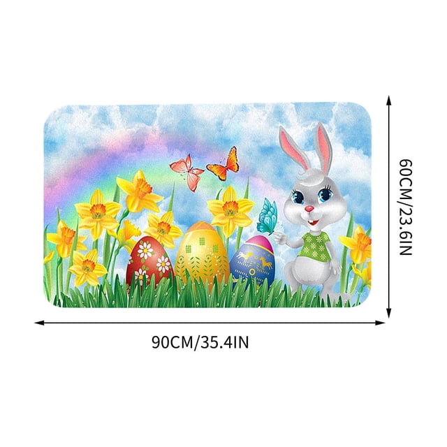 Easter Bunny Decor Easter Egg Decor Cartoon Bunny Rabbit Eggs Carpet Area Rug 40X60Cm for Living Room Holiday Home