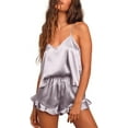 thumbnail image 5 of SMZ Women's Sexy Silk Satin Ruffled Pajamas Sets Cami Shorts Sets Sleepwear, 5 of 7