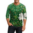 thumbnail image 2 of Men's St. Patrick's Day Shamrock Henley Shirt 3/4 Sleeve Casual Clover Print Top, 2 of 4