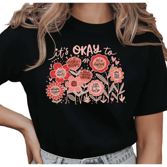 UNISHE Women's "It's Okay to Make Mistakes" Floral Graphic Short Sleeve T-Shirt Casual Cotton Crewneck Top