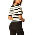 thumbnail image 3 of INSPIRE CHIC Women's Striped Blouse Casual Short Sleeve Basic Knitted Tops Black White 2XL, 3 of 5
