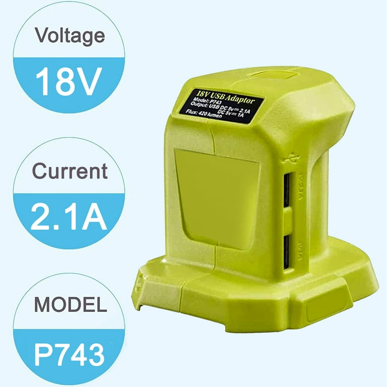 18V P743 USB Power Source Battery Charger Adapter for RYOBI ONE Tools Battery P100 P102 P103 P104 P105 P107 P108 P109 P189 P190 P191 P192 P193 P194