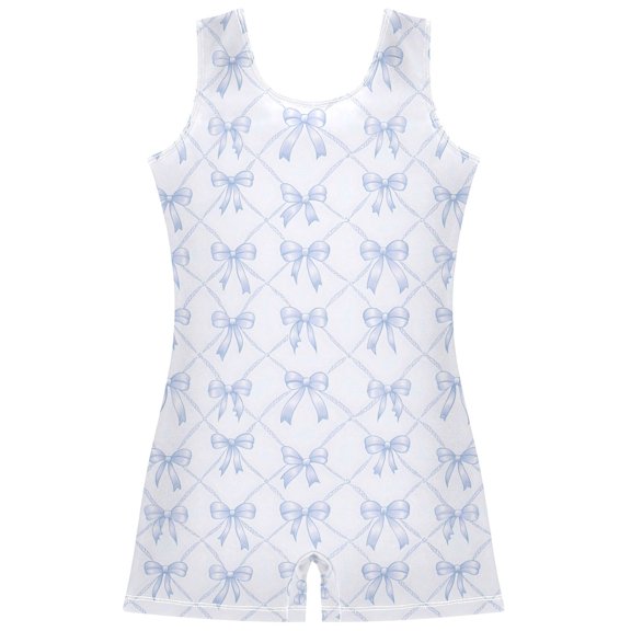 joogoo Bows Checkered Blue Pattern Girls Leotards Gymnastics Tumbling Outfit Biketard Unitard 5-6Years