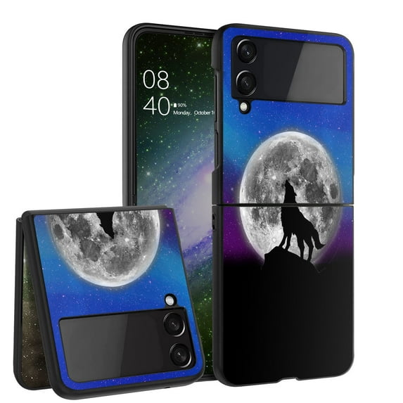 ANJ+ Hard Protective Printed Case Cover Compatible with Samsung Galaxy Z Flip 4 - Full Moon Howling 3