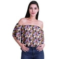thumbnail image 2 of Moomaya Womens Printed Off The Shoulder Crop Top Flounce Sleeve Summer Clothing Boho Blouse, 2 of 6