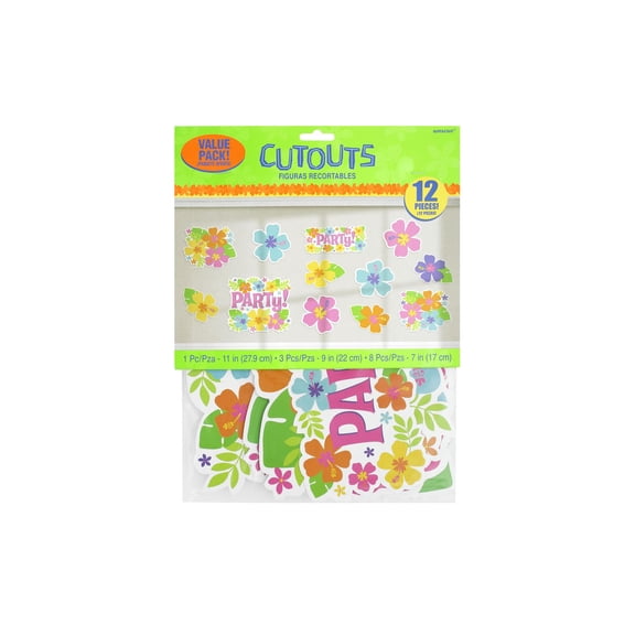 Amscan Hawaiian Summer Luau Party Assorted Hibiscus Cutout Wall Decoration (12 Piece), Multi Color, 14 x 10.5"