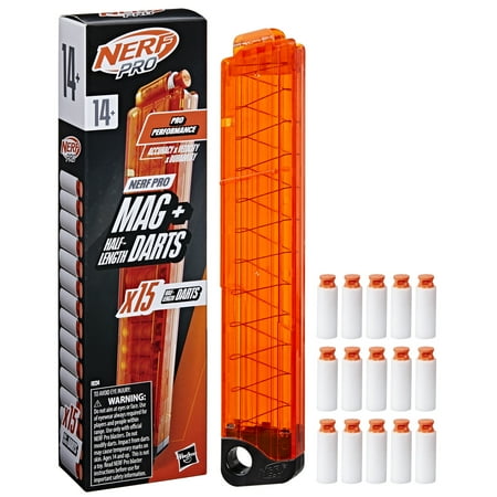 Nerf Pro Half-Length Dart Magazine, 15 Nerf Pro Half-Length Darts, 14+