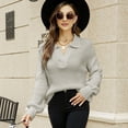 thumbnail image 3 of Suéter de solapa diseñado para otoño e invierno, suéter informal holgado de estilo perezoso para mujer, suéter de fondo, tops de nicho, 3 of 4
