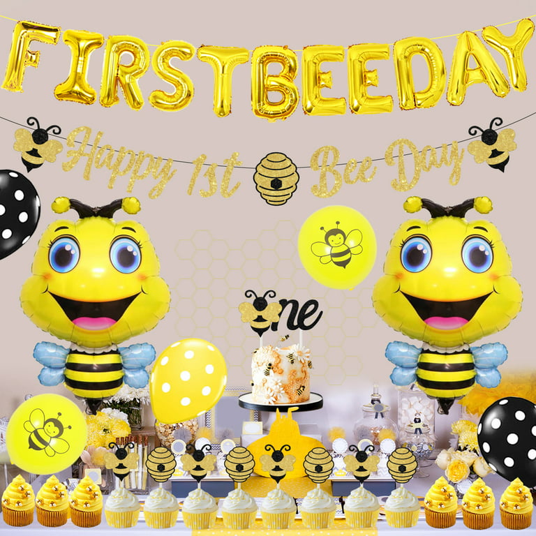 Bee 1st Birthday Banner One - Bee Themed Birthday Party Decoration