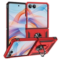 For Samsung Galaxy Z Flip 7 Case ,Heavy Duty Shockproof Body Phone Cover Built in Metal Rotated Magnetic Ring Holder Kickstand,Dual Layer Military-Grade Drop protection,Red