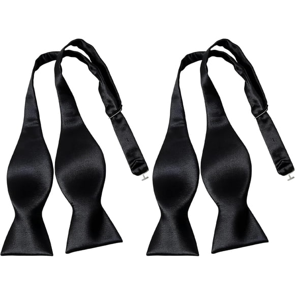 2 PCS Black Bow Ties for Men Adjustable Self Tie Bow Tie Solid Plain Bowtie for Formal Wedding Party Tuxedo and Banquet (Black)