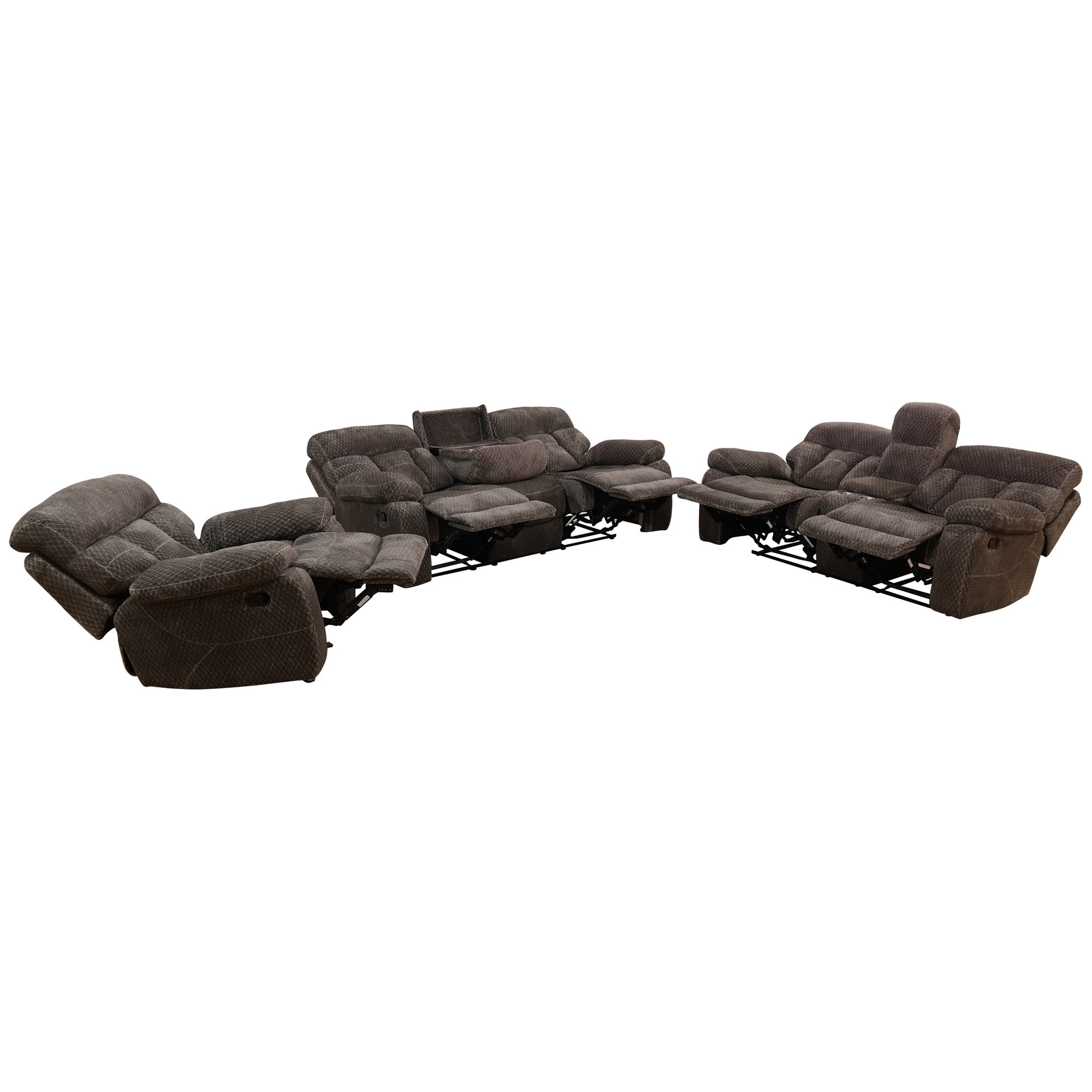 Aukfa 3-Piece Recliner Sofa Set, Oversized Armchair+Loveseat +3 Seat Sofa, 2 Cup Holders&Storage Console, Microfiber, Brown