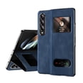 thumbnail image 1 of MonsDirect for 7.6 inch Samsung Galaxy Z Fold 3 5G 2021 Case, Nappa Leather with Flip Folding Magnetic Face Cover, Window Design with Hidden Kickstand Full Protective Case for Galaxy 3, Nappa Blue, 1 of 7