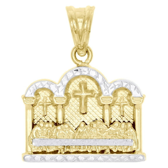 10K Yellow Gold Two Tone Diamond Cut Last Supper Pendant 1" Closed Back Charm