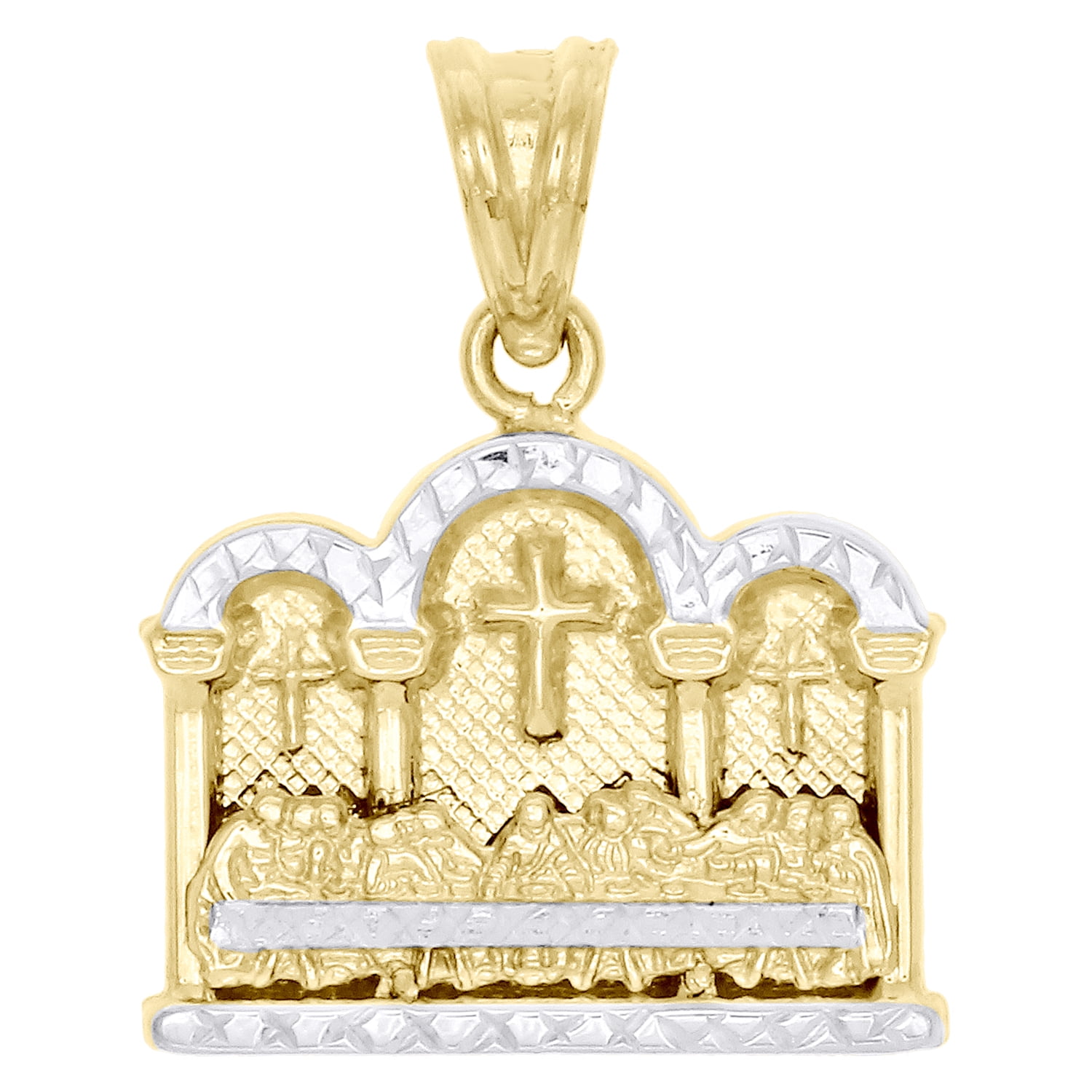 10K Yellow Gold Two Tone Diamond Cut Last Supper Pendant 1" Closed Back Charm