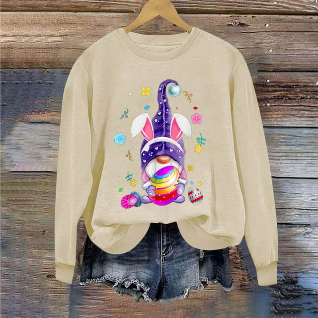 EGNMCR T-Shirts Imprimés de Pâques pour Femmes T-Shirts Graphiques pour Femmes Chemises pour Femmes Journée de Pâques Chandail à Capuchon Imprimé à Col Rond pour Femmes Haut à Manches Longues T-Shirts pour Femmes