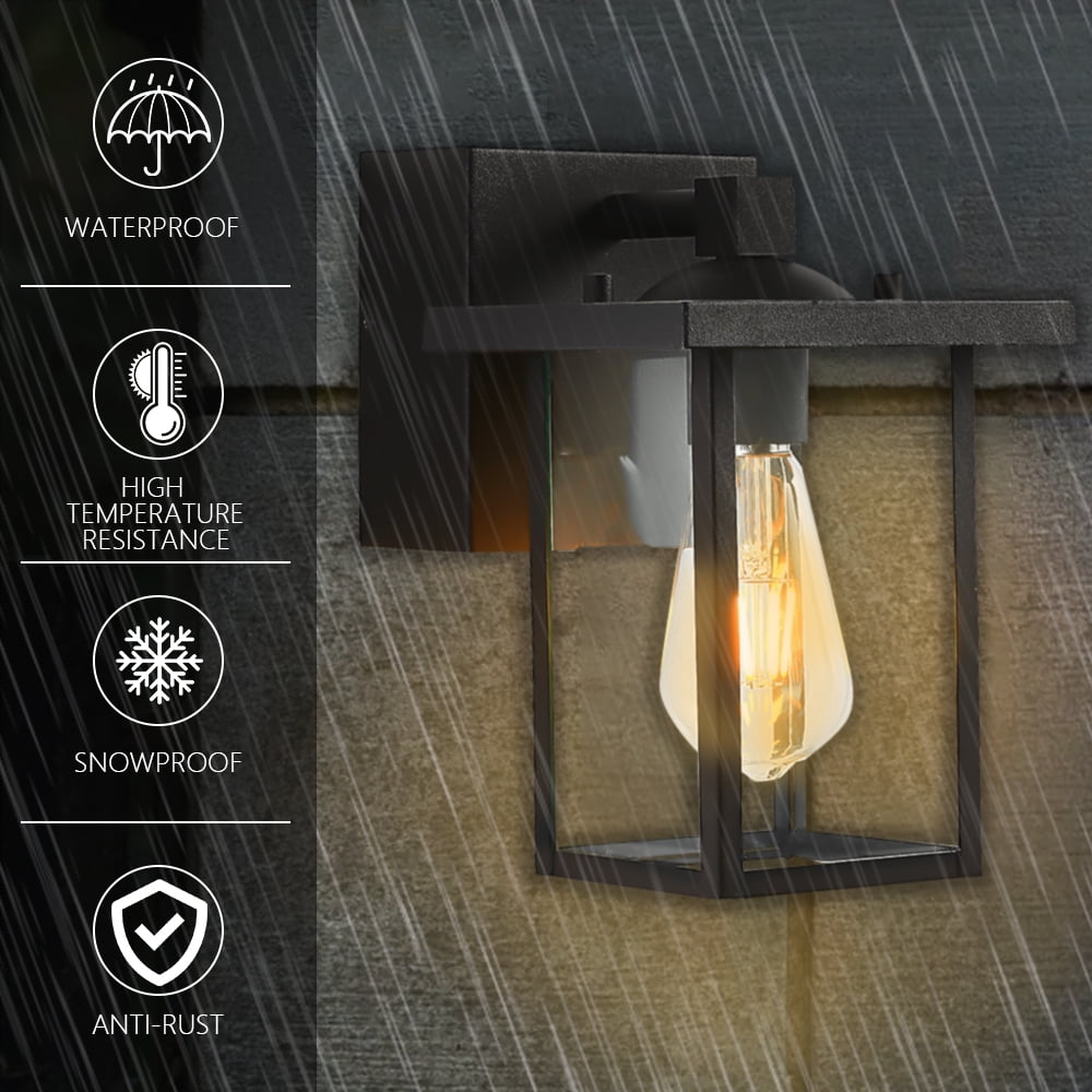 FTL Porch Lights with GFCI Outlet, Black Outdoor Light Wall Mount, Waterproof Exterior Light Fixture with outlet, Wall Sconce for House, Garage, Patio