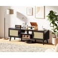 thumbnail image 4 of TV Stand for 55" TV, Boho Entertainment Center with Adjustable Shelf, 2 Cabinets, Rattan TV Media Console, Solid Wood Feet, 4 Cord Holes, for Living Room, Bedroom, Black, 4 of 9