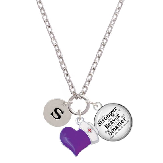 Delight Jewelry Silvertone Disc 1/2'' Initial - s - Purple Heart Nurse Strong Zoe Necklace