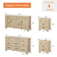 thumbnail image 3 of 4PCS Farmhouse Furniture Set, 9-Drawer Dresser For Bedroom,59" Wide Cabinet With 4 Doors And 2 Drawers, Wood Nightstand Set Of 2 With Charging Station For Bedroom, 3 of 5