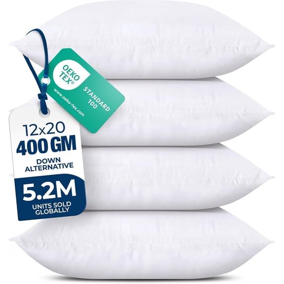 Utopia Bedding 12x20 White Throw Pillow Inserts (Set of 4) – Soft Decorative Pillow Inserts for Couch, Sofa & Bed